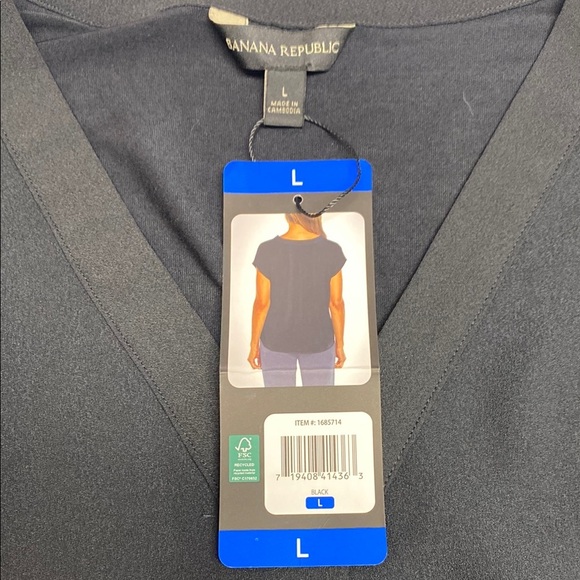 Banana Republic Blouse V-Neck Cap Sleeve Mixed Media Minimalist Black Size Large - Picture 3 of 13